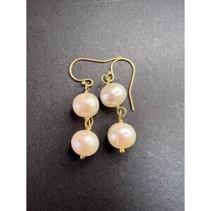 Cultured pearl dangle earrings in YG over sterling silver